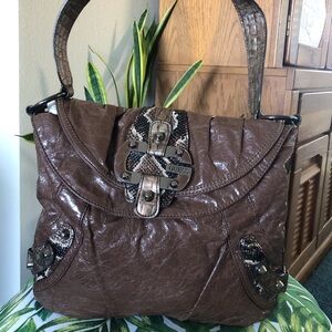 Guess Brady Y2K Snake Print Slouchy Hobo Brown Copper EUC